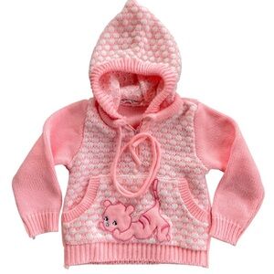 Vintage Little Angel Original Pink Knit Cute Embroidered Tiger Baby Sweater